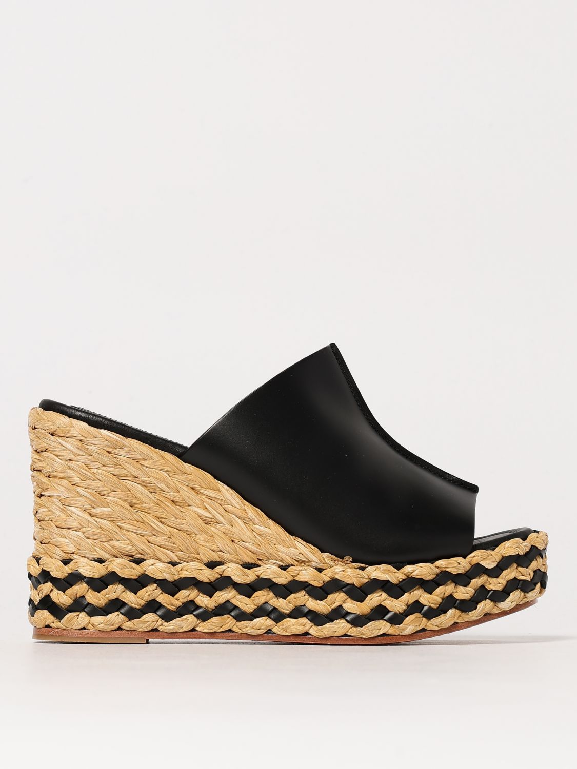 Paloma Barceló Paloma Ivane Leather Sandal With Raffia Wedge In Schwarz