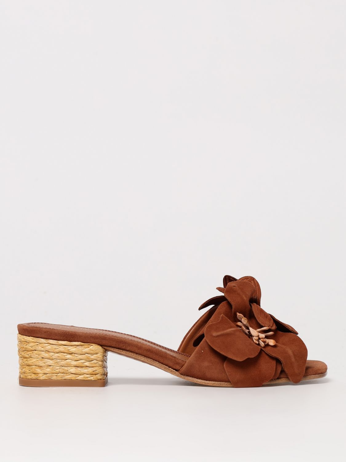 Paloma Barceló Suede Slide With Applied Flower In Leder