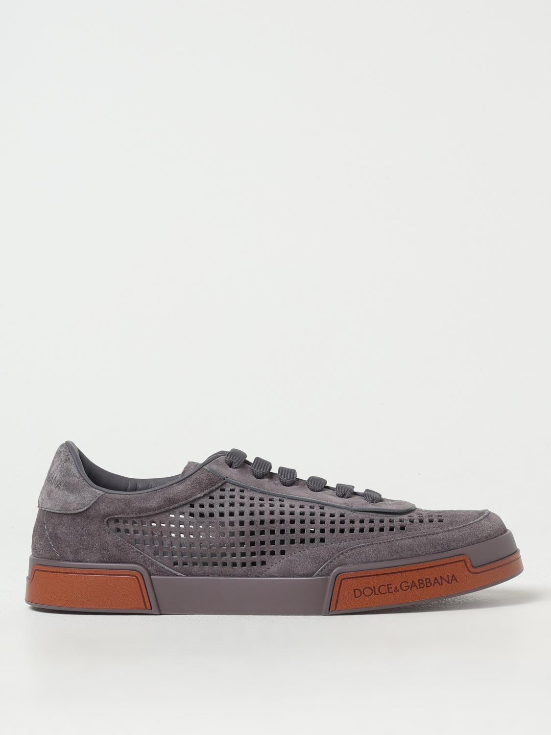 Dolce & Gabbana Portofino Yacht Perforated Distressed Suede Sneakers In Lead