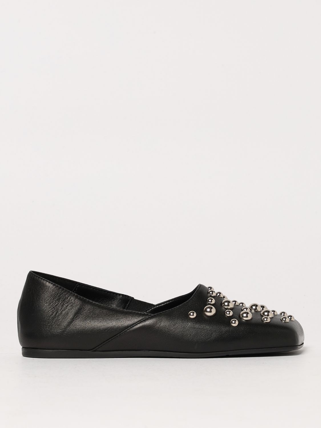 Vic Matie Square Closed Slipper Shoe In Leather With Applied Studs In Schwarz