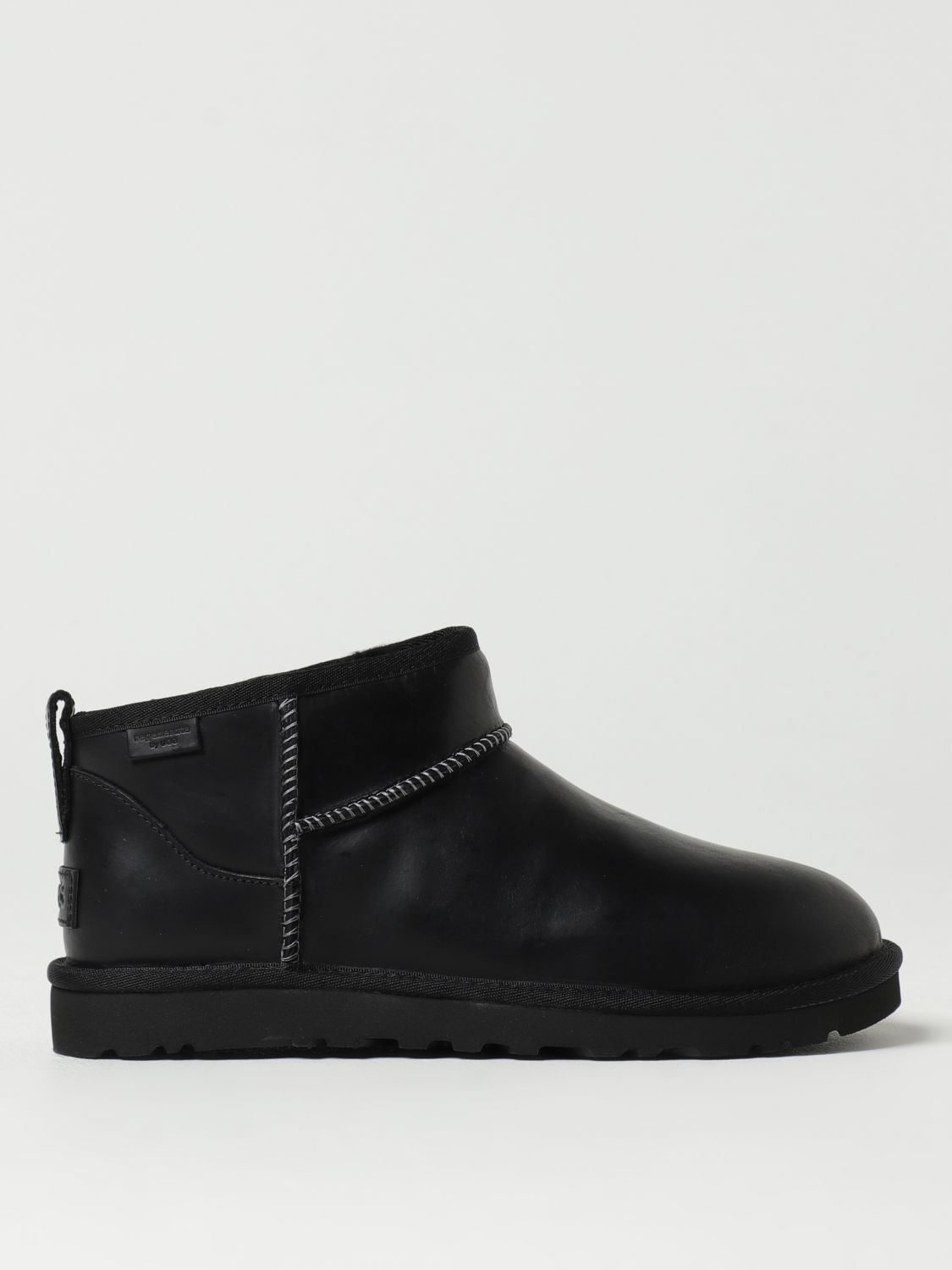Ugg Classic Ultra Mini Leather Ankle Boots With Plush Lining In Black