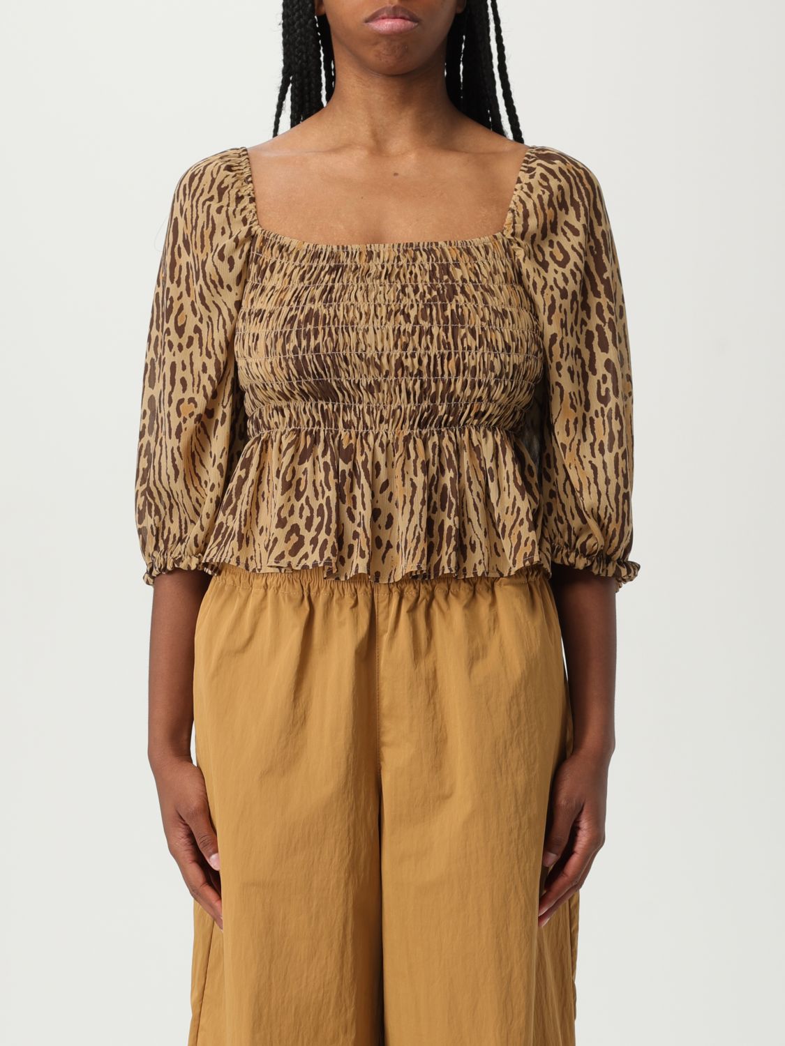 Liu •jo Liu Jo Flared Animal Print Top With Metallic Details