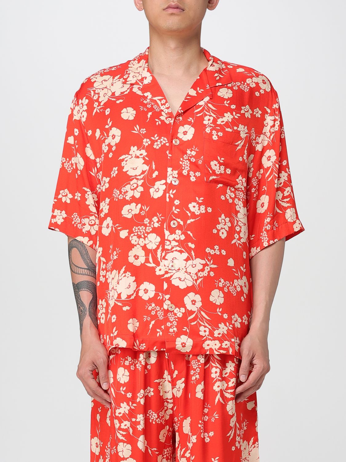 Laneus Camicia Con Tasca In Raso A Stampa Floreale In Red