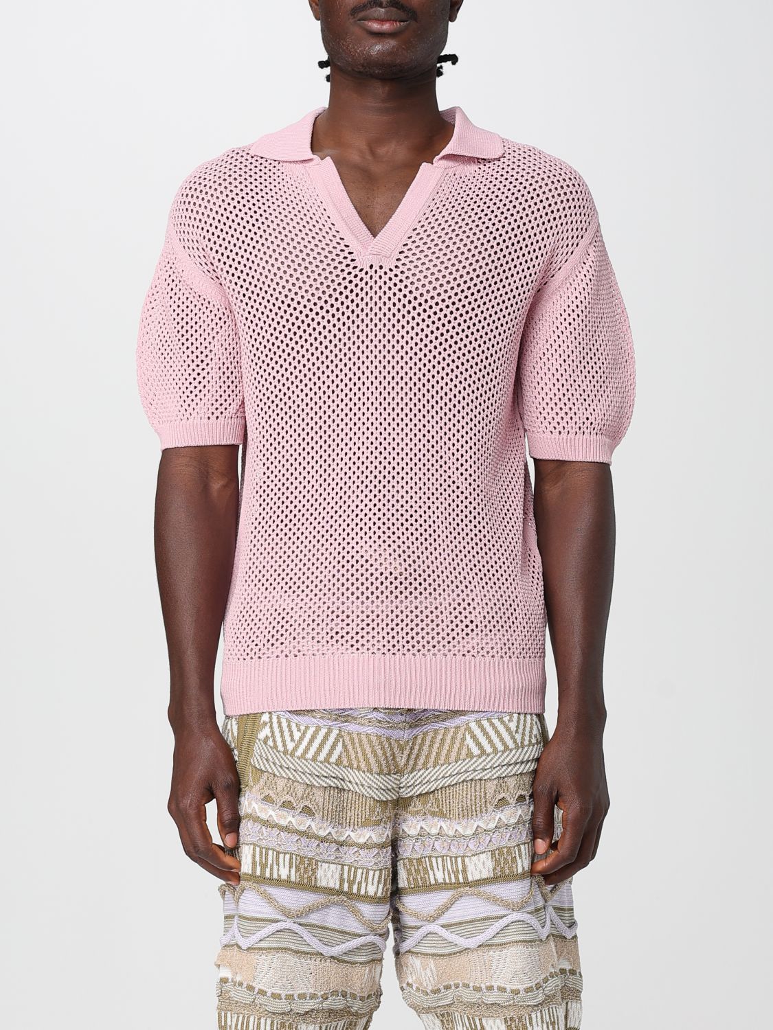 Laneus Knitted Polo Shirt In Pink