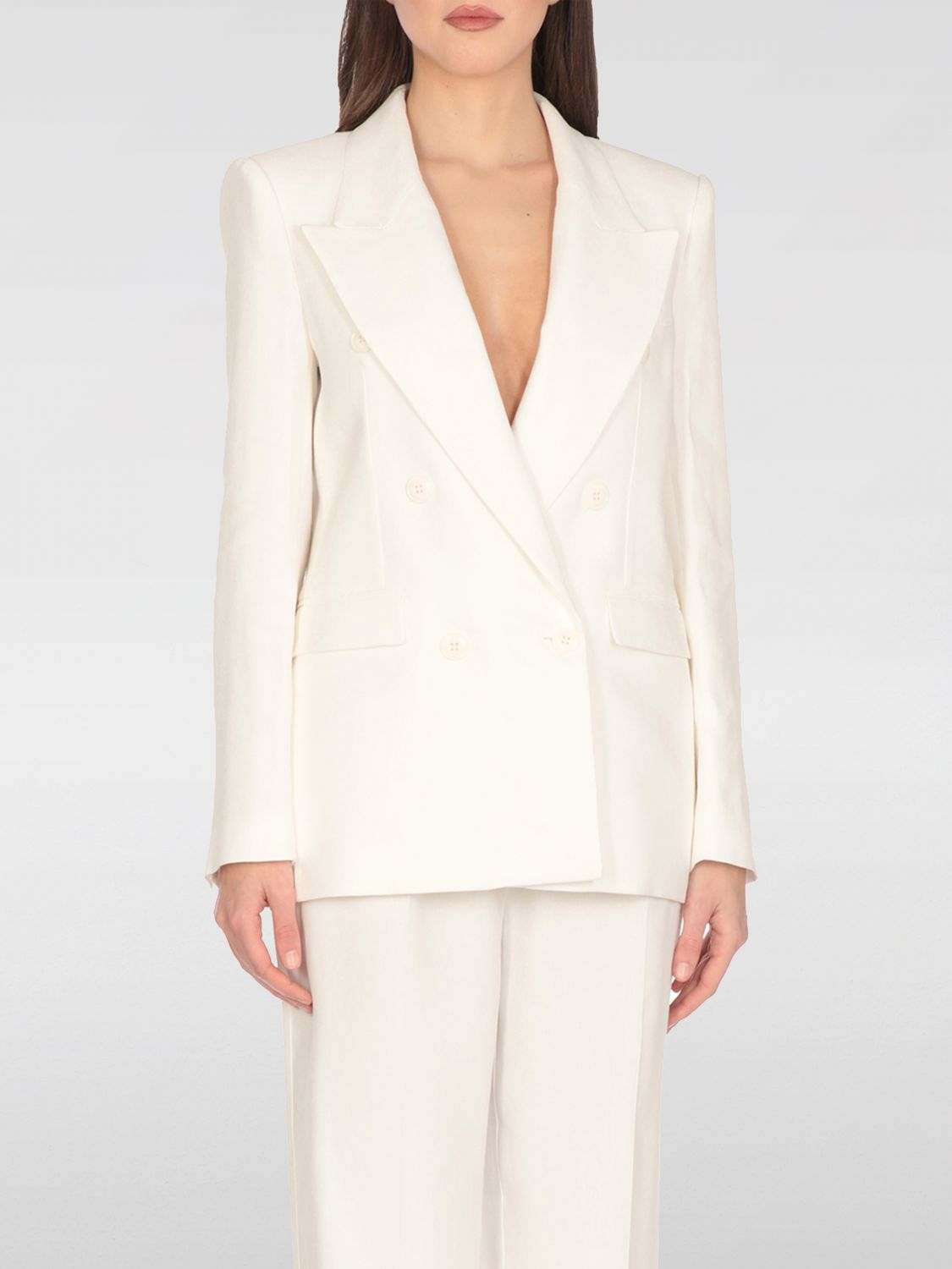 Elisabetta Franchi Ivory Linen Blend Blazer