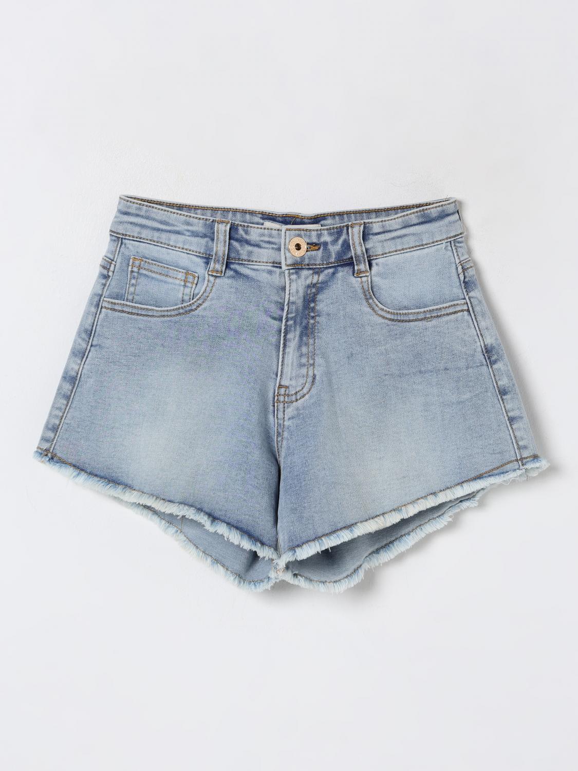 Twinset Frayed Denim Shorts In Blue