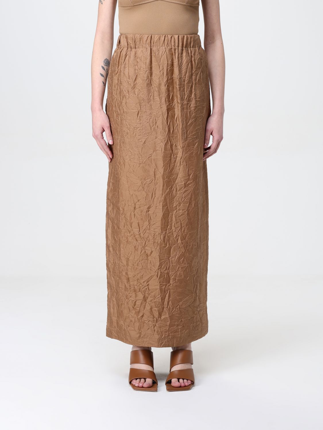 Max Mara Mid-length Crinkled Maxi Skirt With Elastic Waistband In Multi