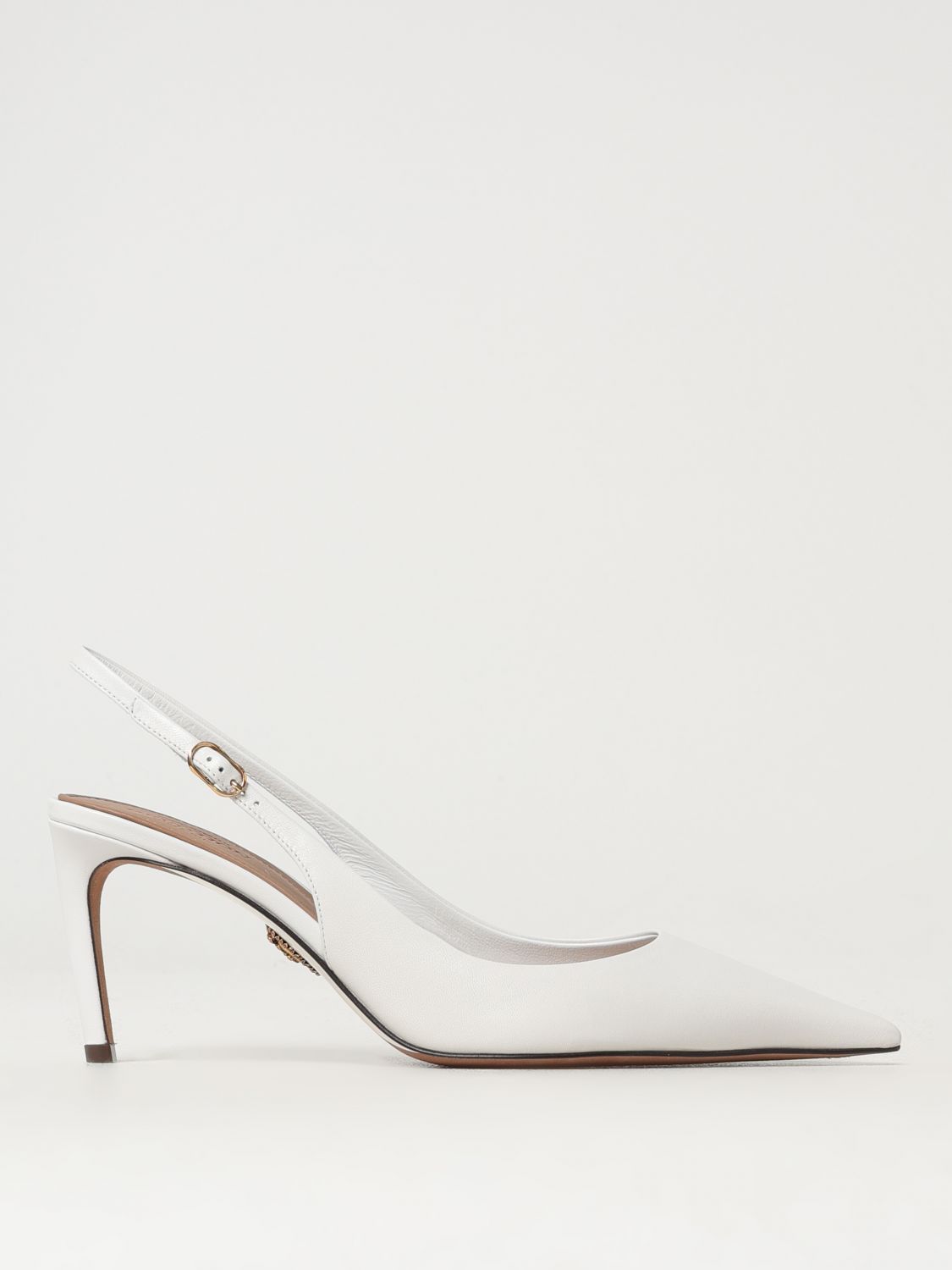 Dolce & Gabbana Pointed Toe Slingback Heels With Delicate Buckle Detail In White