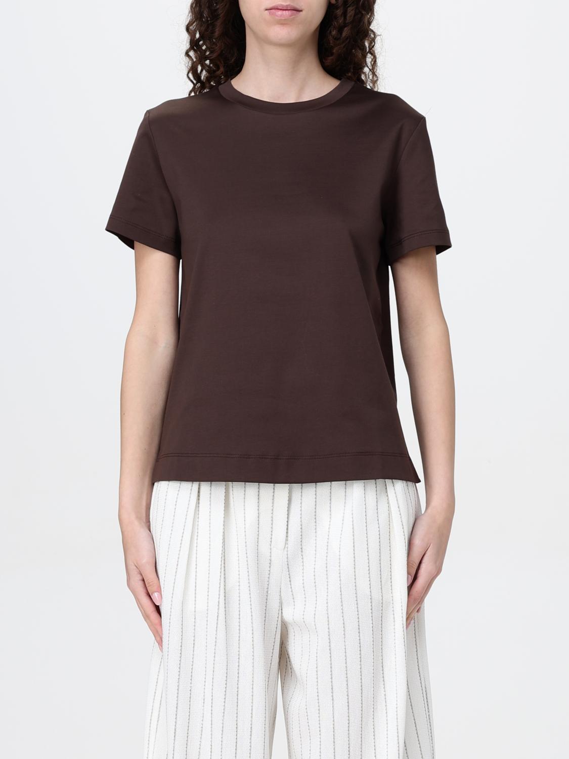Max Mara Crew Neck Plain Short Sleeves In Brown