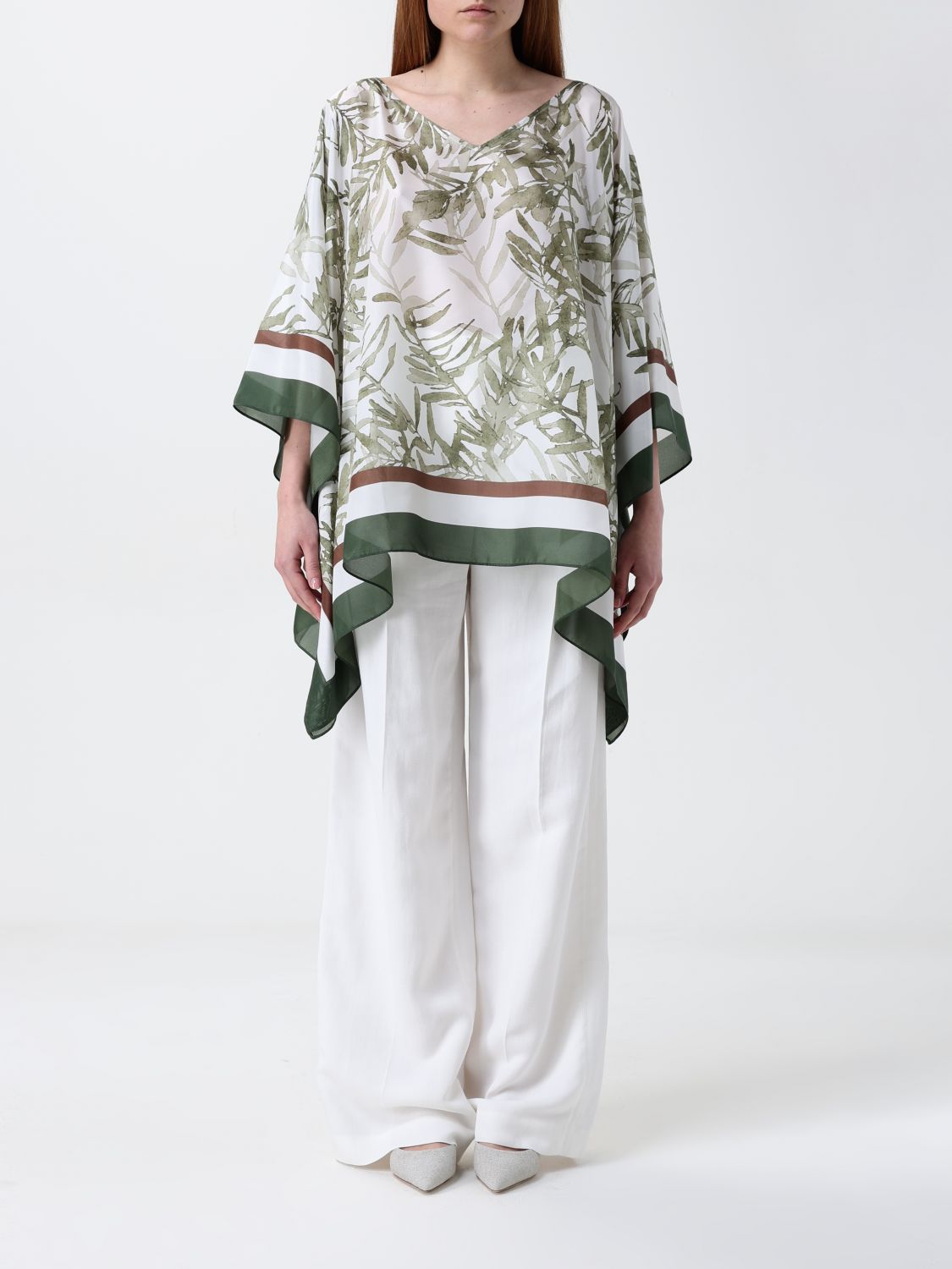 Brunello Cucinelli Silk Pongee Herbarium Print Blouse In Grün