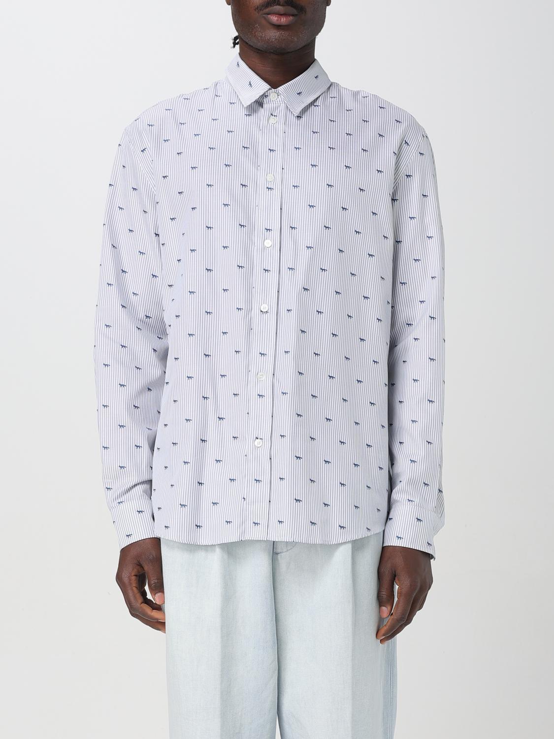 Maison Kitsuné Striped Shirt With Logos In Grau
