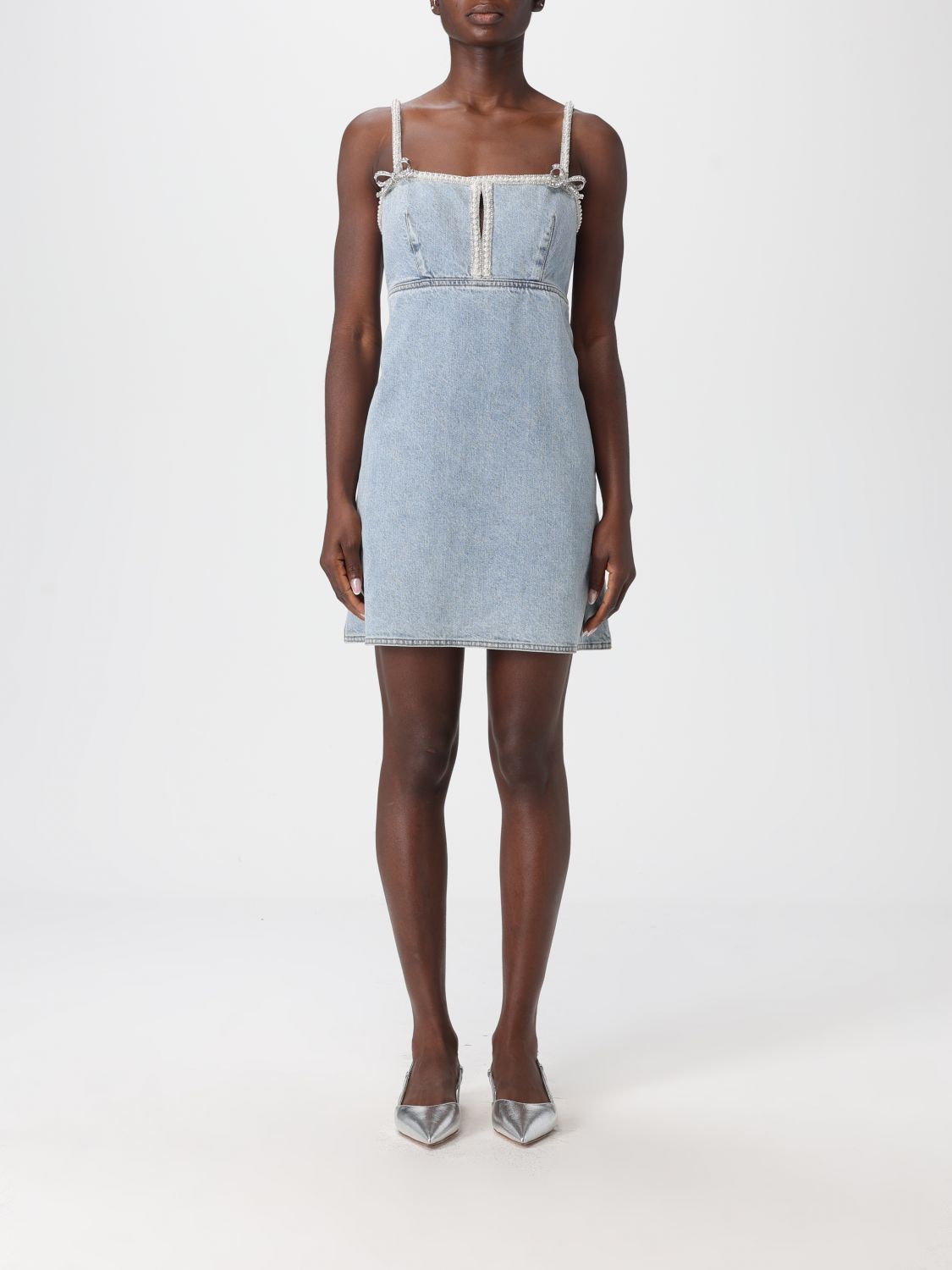 Self-portrait 'light Blue Denim Pearl Mini Dress' Dress In Blue