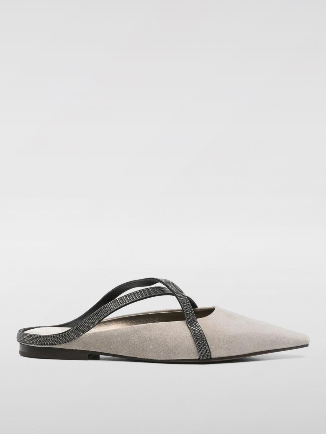 Brunello Cucinelli Flat Square Pointed Ballet Shoes In Ice