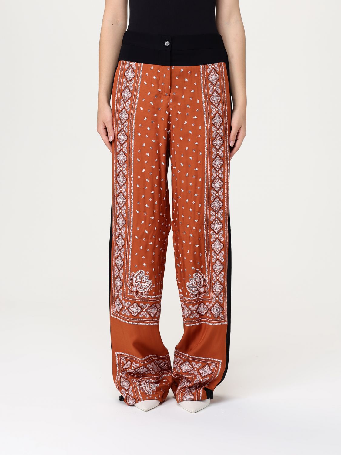 Pinko Wide Bandana Pattern Pants In Brown
