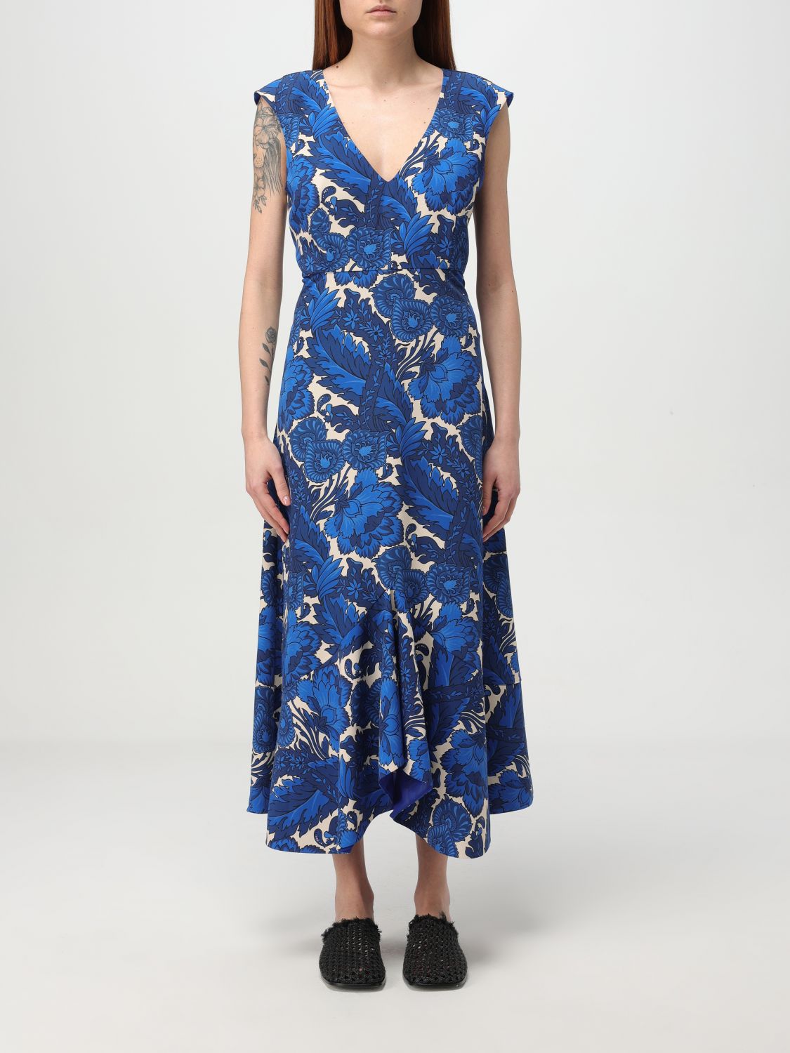 Etro Midi Dress With Maxi Floral Print In Blue