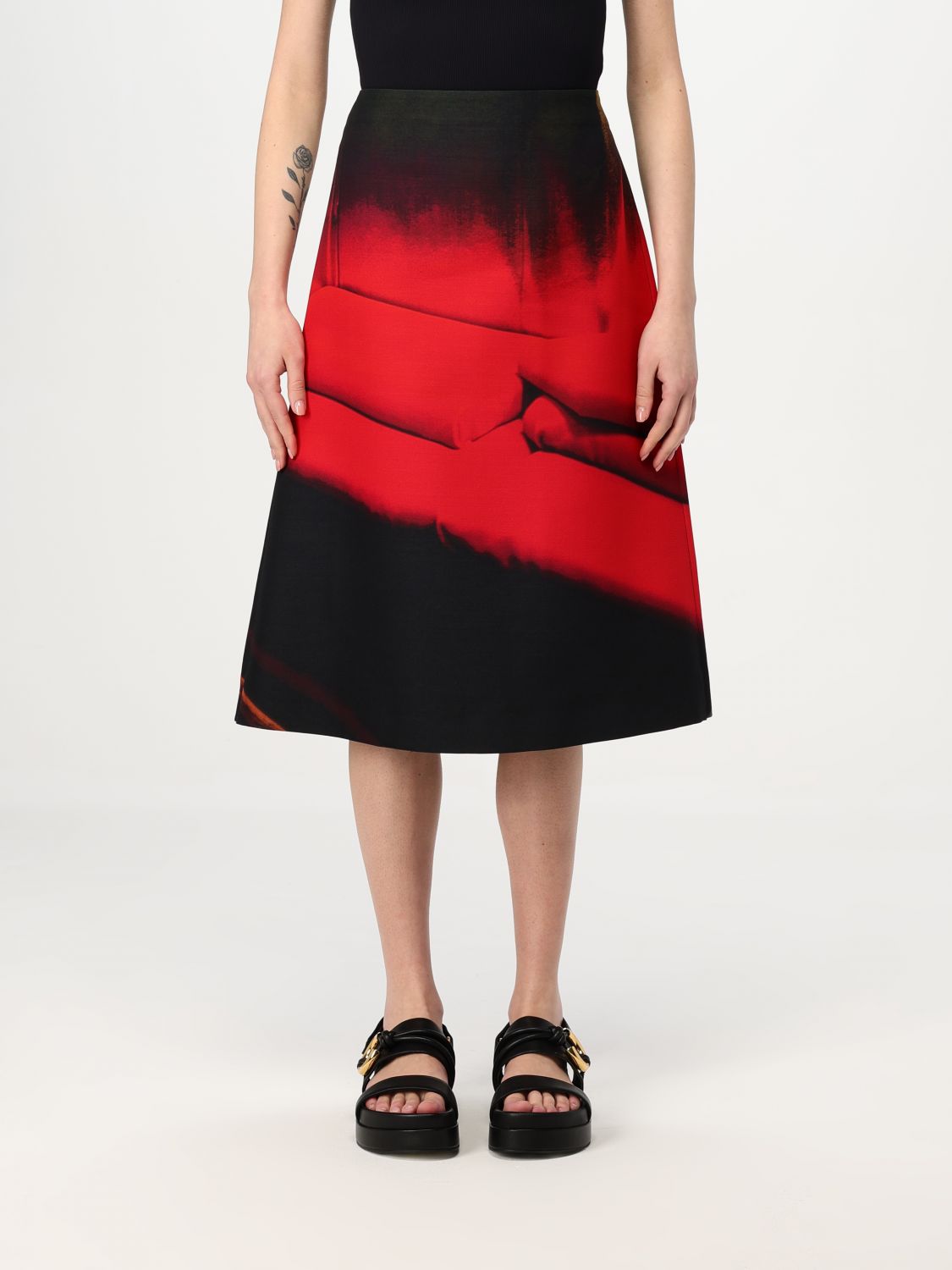Jil Sander Abstract Straight Ruched Midi Skirt In Black