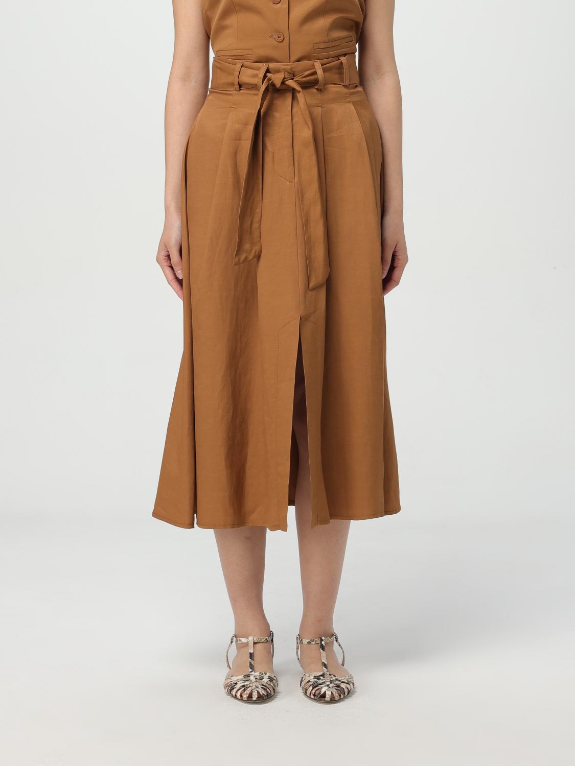 Kaos Pleated Midi Skirt In Brown