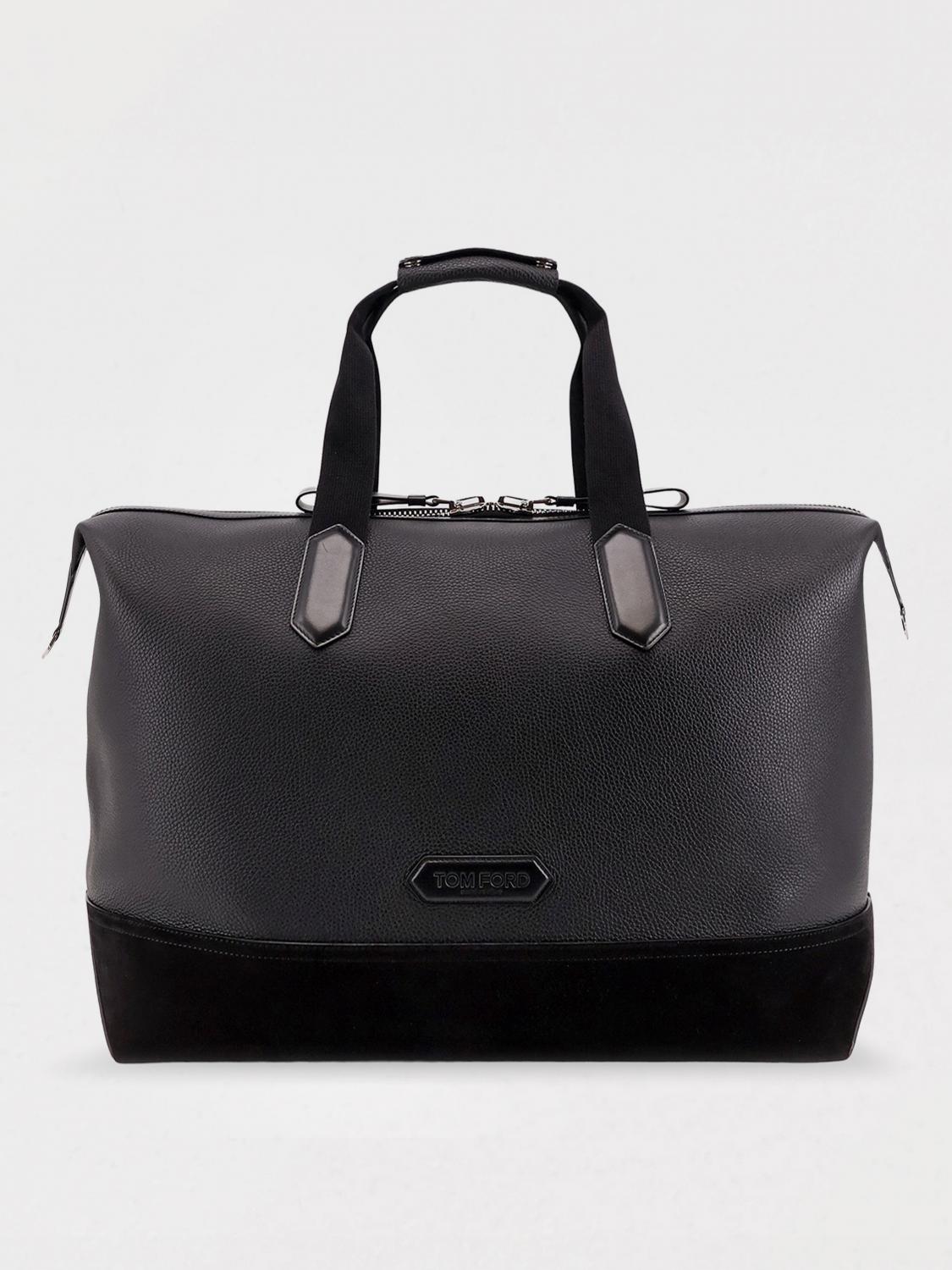 Tom Ford Leather Duffle Bag With Suede Inserts And Logo Patch In Black