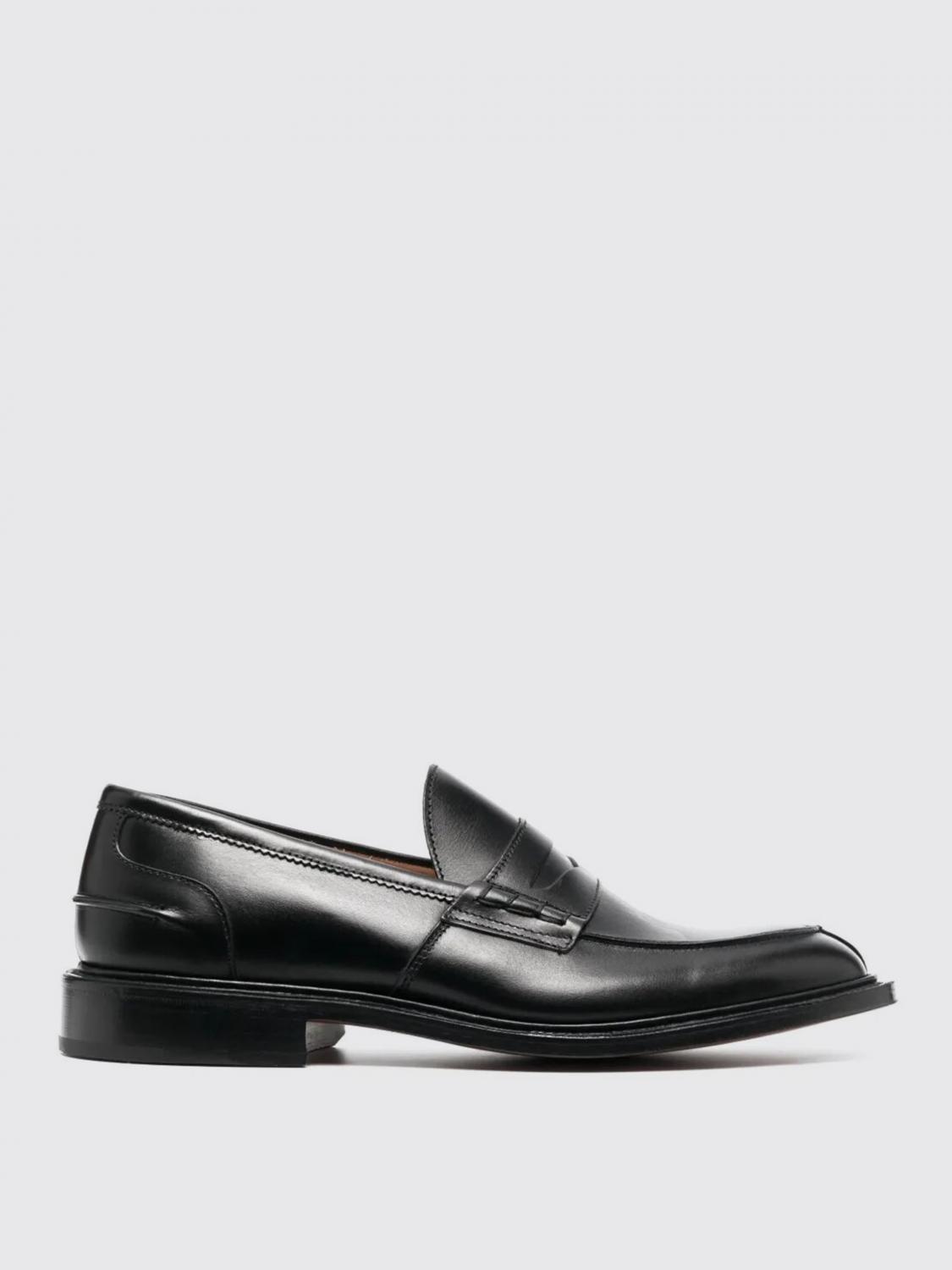 Tricker's Polished Calfskin Penny Loafers With Stitching In Black