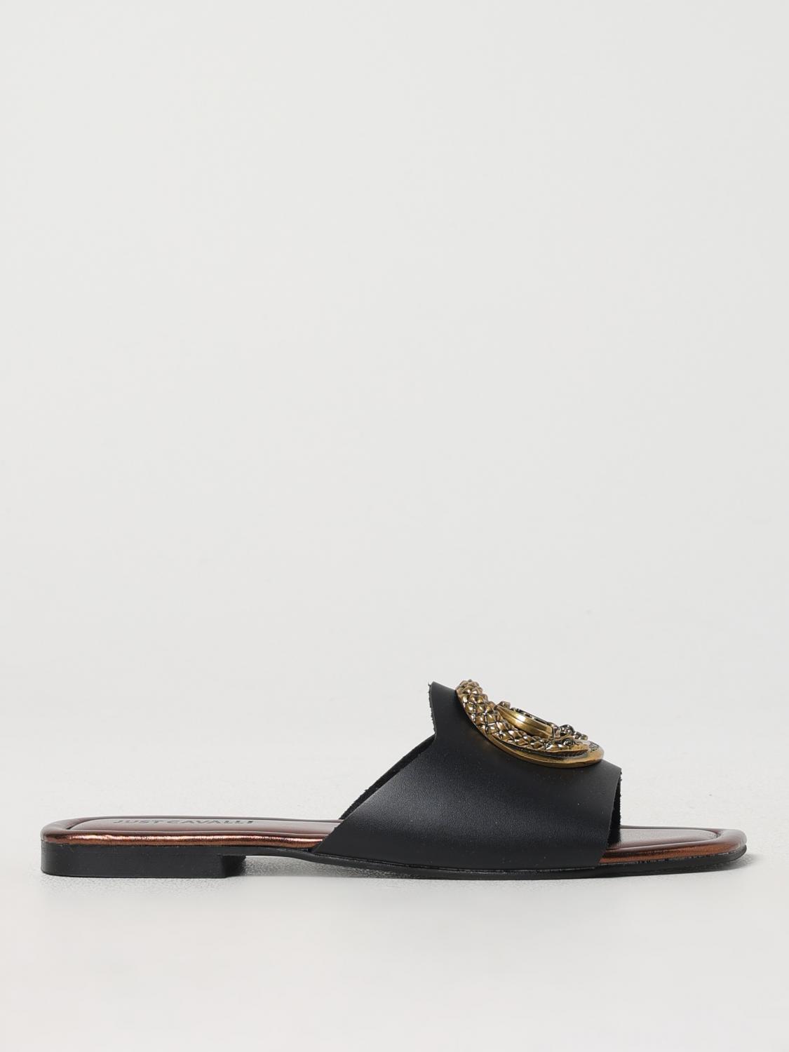 Just Cavalli Elisie Leather Slides In ブラック