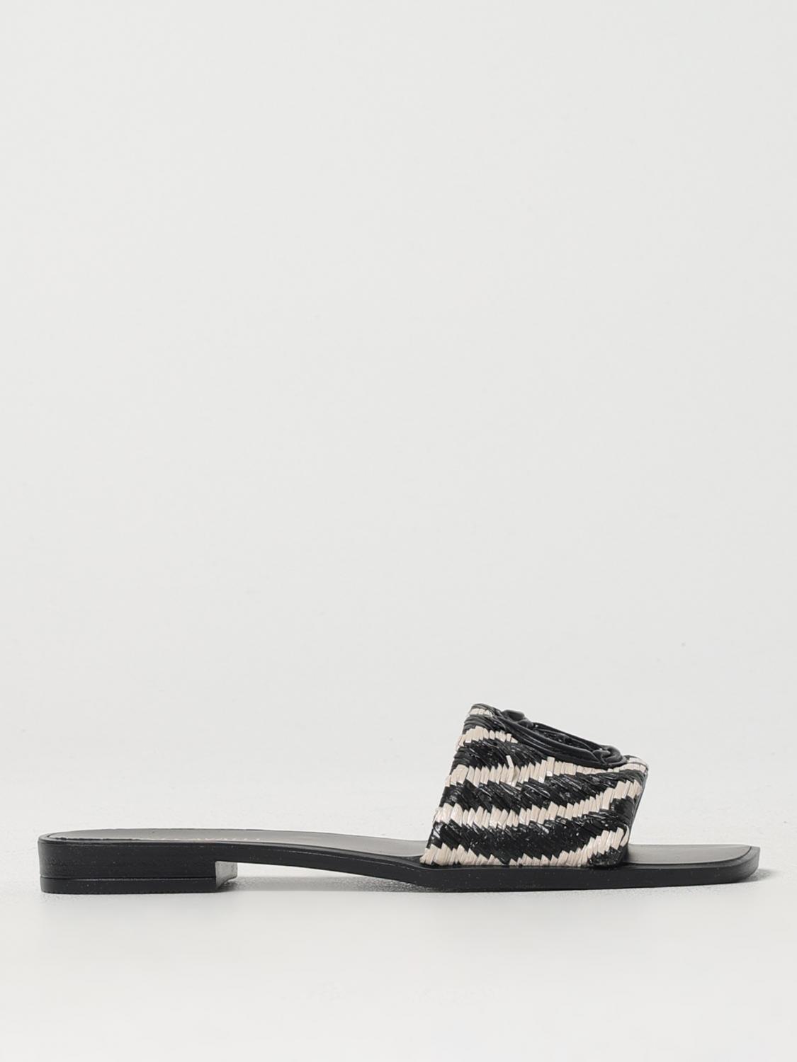 Just Cavalli Square Toe Flat Sandals With Woven Texture In ブラック