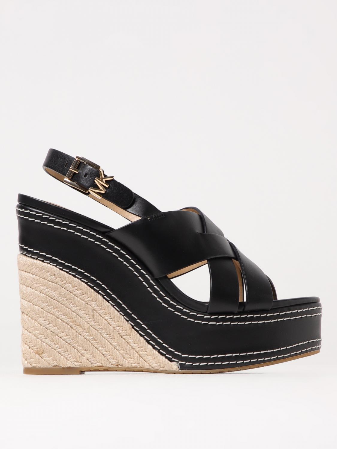 Michael Kors Nora Zeppa Sandal In Black Leather In Black