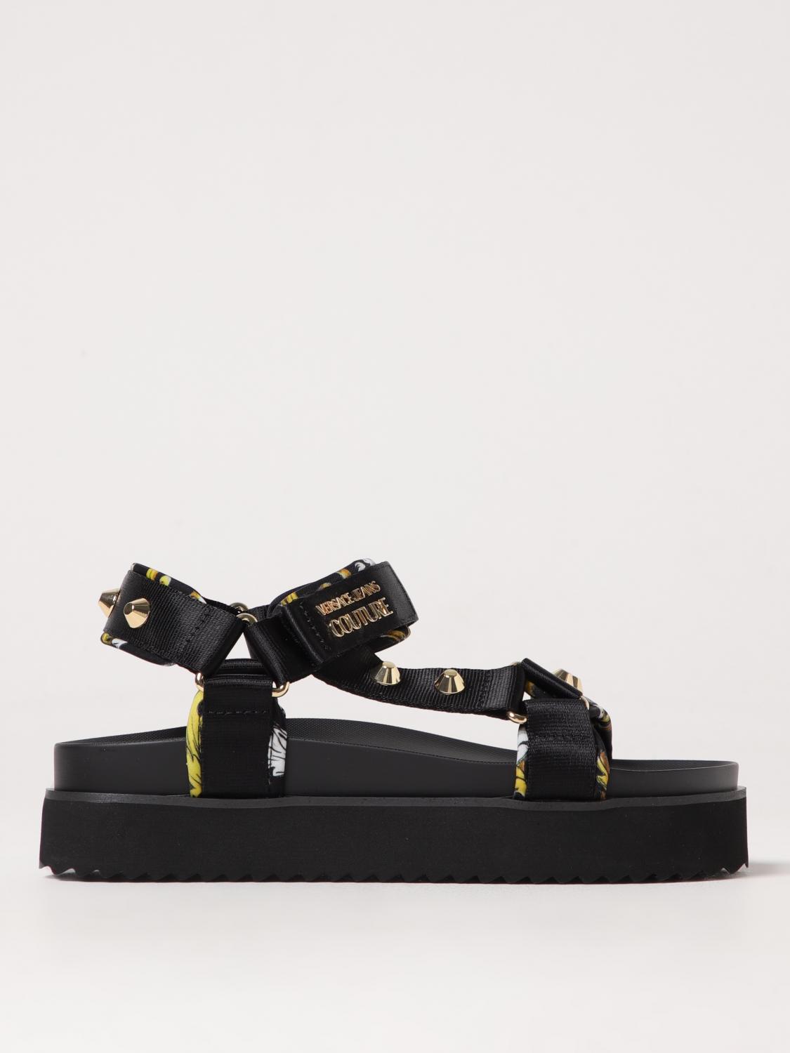Versace Jeans Couture Flat Sandals  Woman Color Black In ブラック