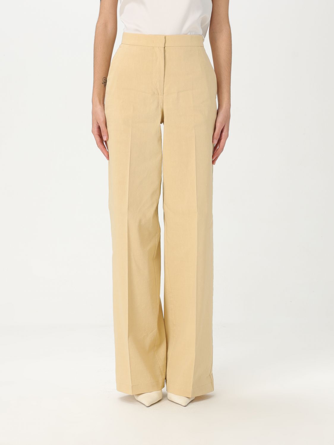 Shop Pinko Pants Woman Color Yellow