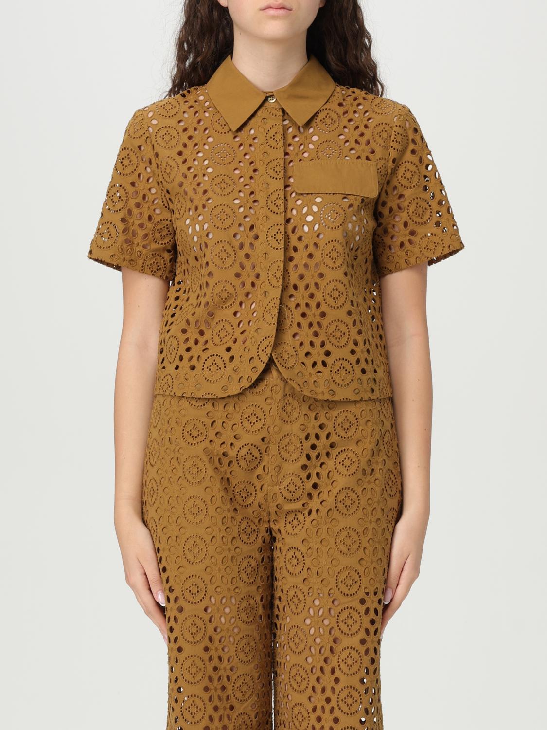 Liu •jo Liu Jo Cropped Brown Shirt With Classic Collar In Brown