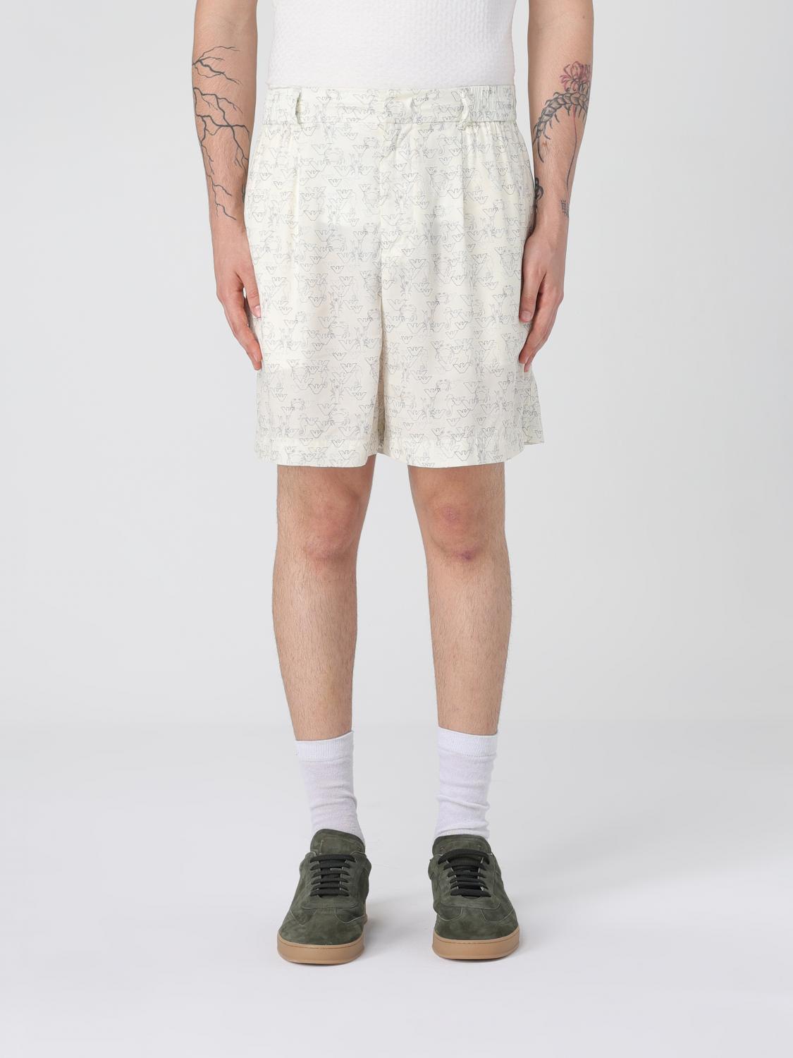 Emporio Armani White Allover Logo Bermuda Shorts