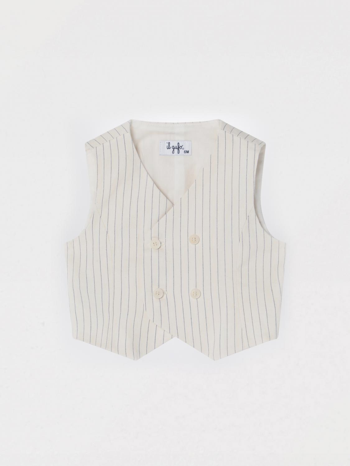 Il Gufo Double-breasted Vest In Pinstriped Cotton In Milk