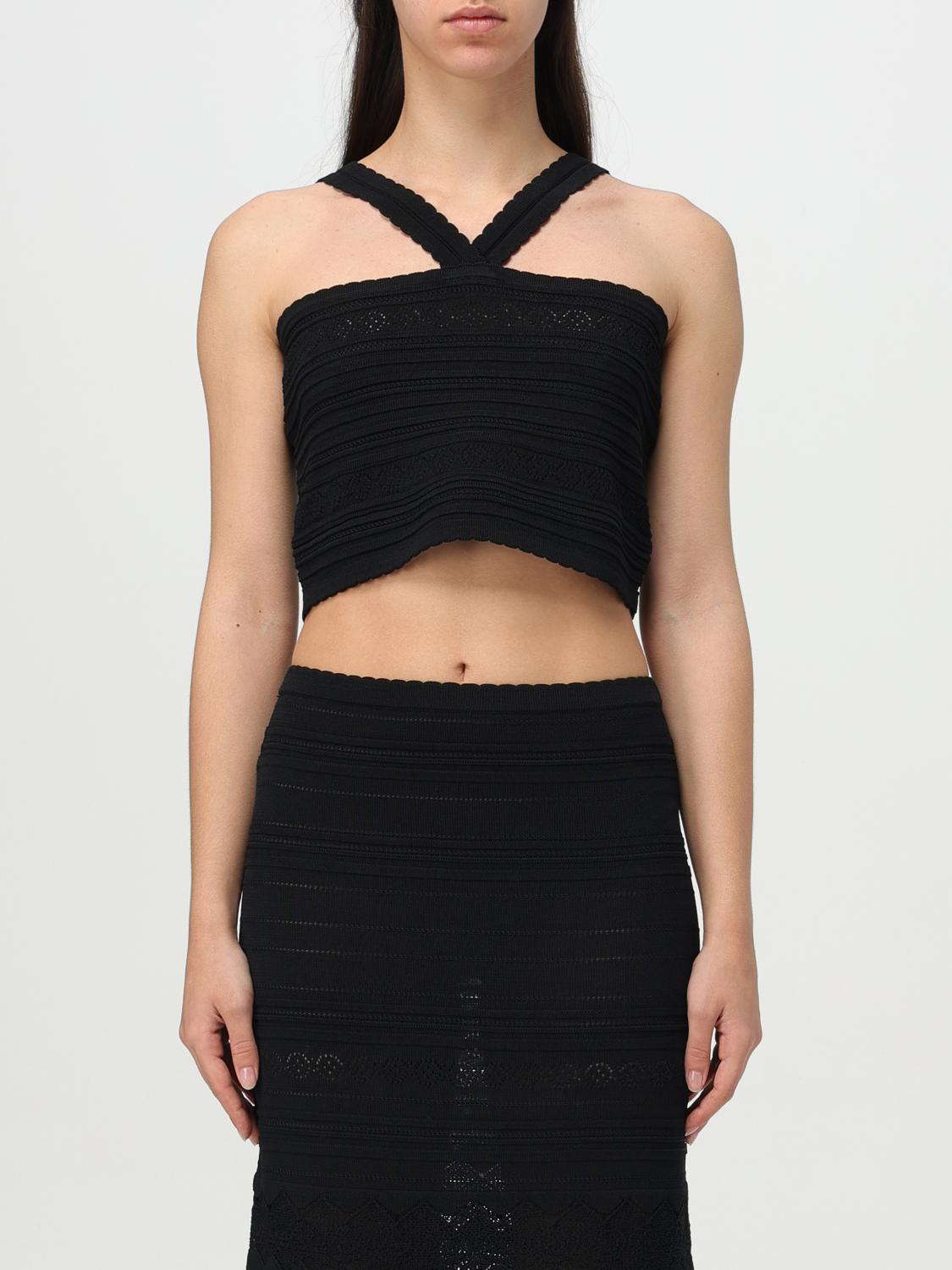 Twinset Top Cropped En Maille Avec Bretelles In Black