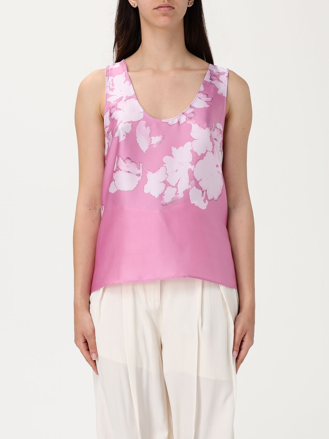 Liu •jo Sleeveless V Neck Top In Lightweight Fabric In Pink