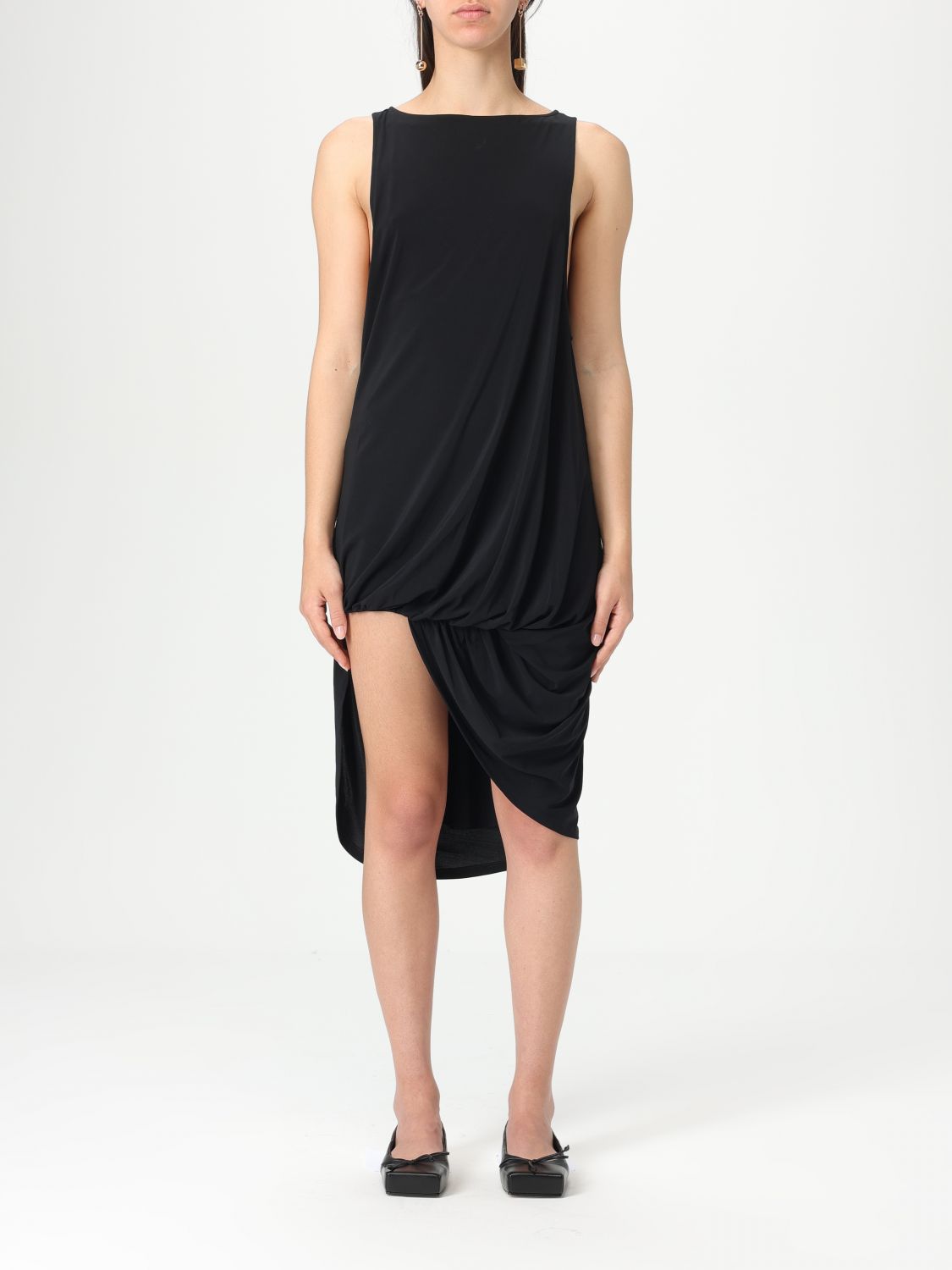 Jacquemus Draped Sleeveless Peplum Dress With Asymmetrical Hem In Black