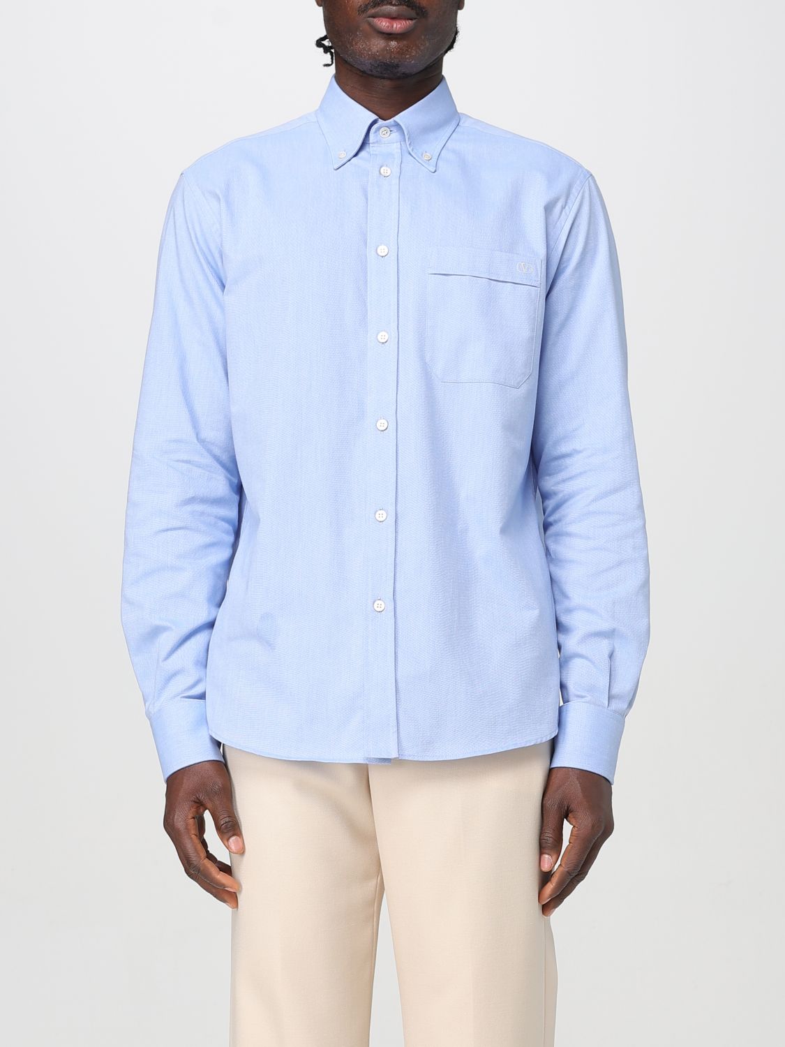 Valentino Garavani Vlogo Signature Cotton Shirt In Gnawed Blue