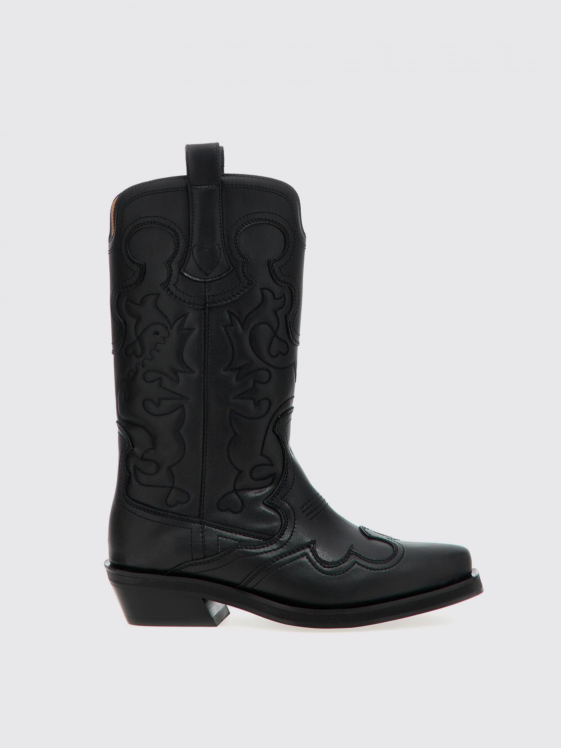 Ganni Embroidered Western Boots Women In Black
