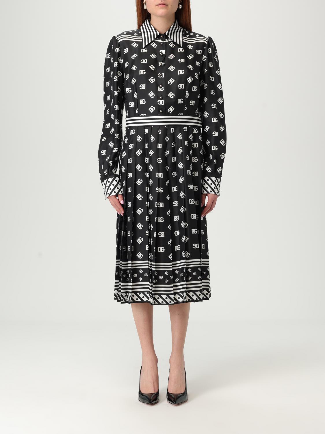 Dolce & Gabbana Scarf Dress With Long Sleeves And Pleated Skirt