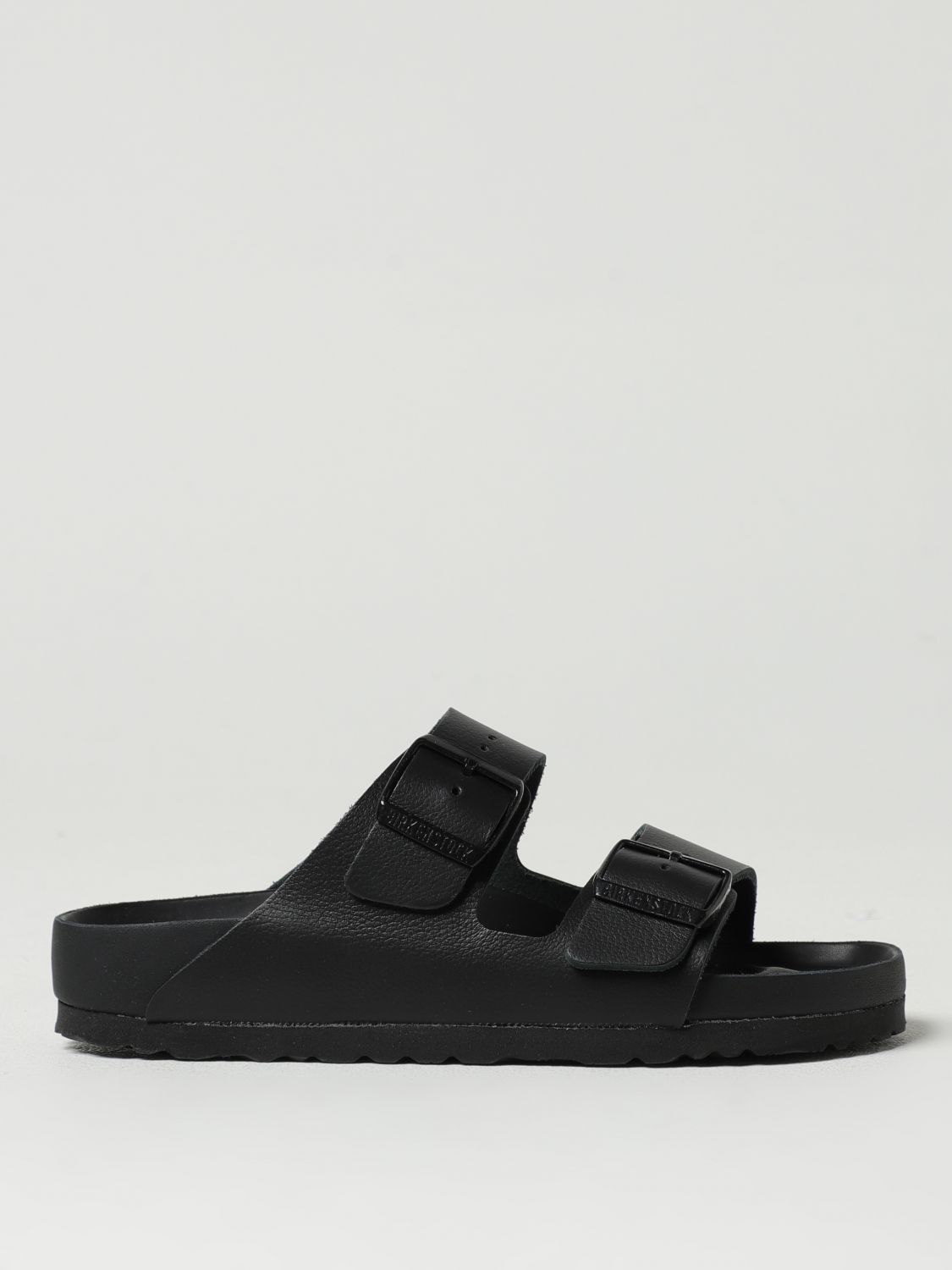 Birkenstock Black Leather Platform Sandals With Two Straps And Metal Buckles In Black