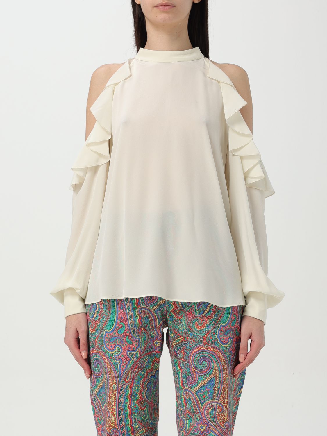 Etro Silk Top With Open Shoulders And Ruffles In White