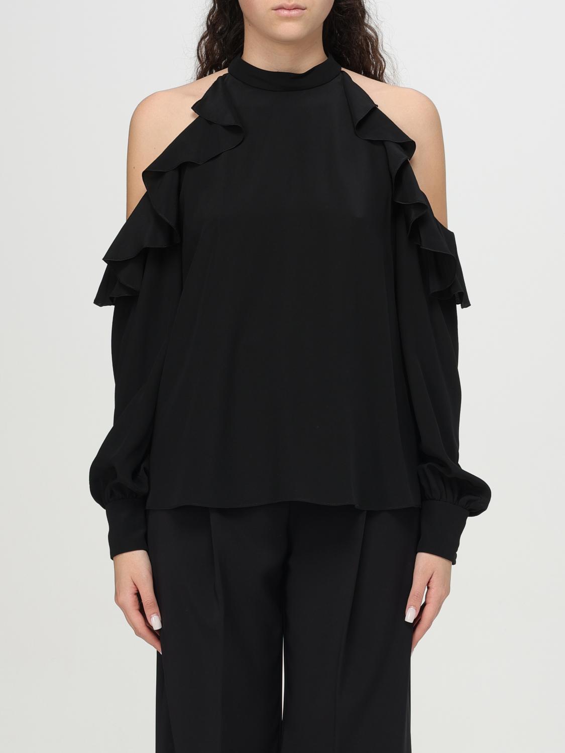 Etro Draped Detail Cold Shoulder Blouse With Ruffled Design In Black