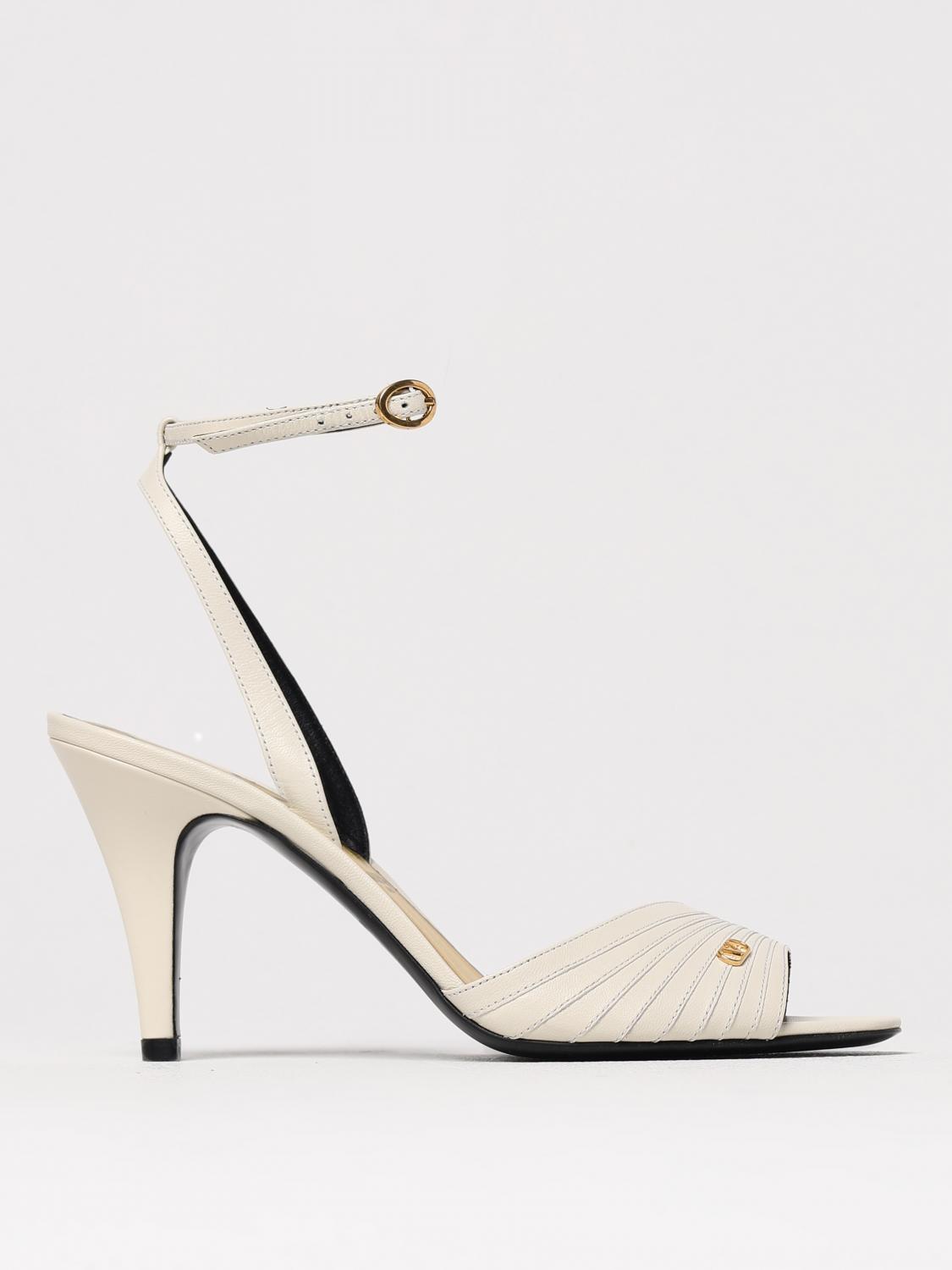 Valentino Ivory Goat Leather Stiletto Sandal With Striped Strap In White
