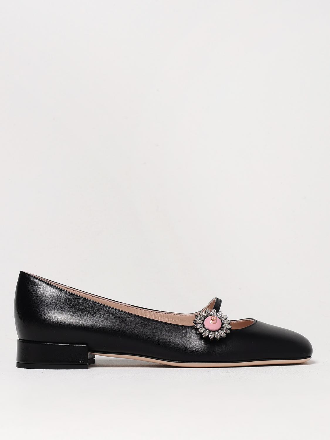 Valentino Embellished Leather Mary Jane Flats In Black