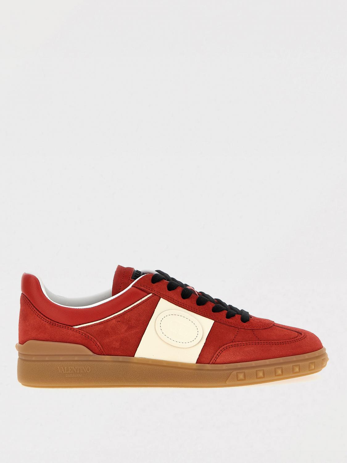 Valentino Garavani Upvillage Low Top Trainer In Split Leather And Calfskin Nappa Leather In Red