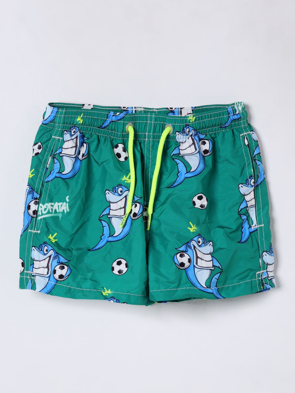 Mc2 Saint Barth Jean Lighting Green Swim Shorts With Elastic Drawstring Waist And All-over Print In Tech Fabric Boy In グリーン