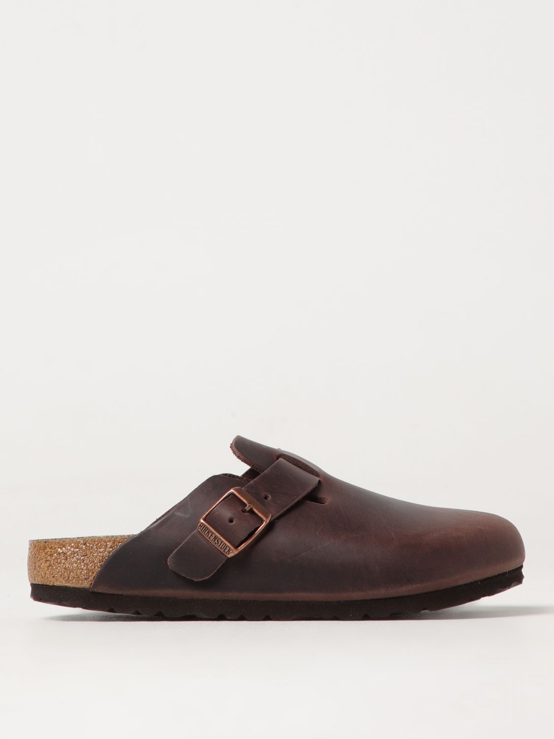 Birkenstock Leather Boston Slippers Buckle Detail In Brown
