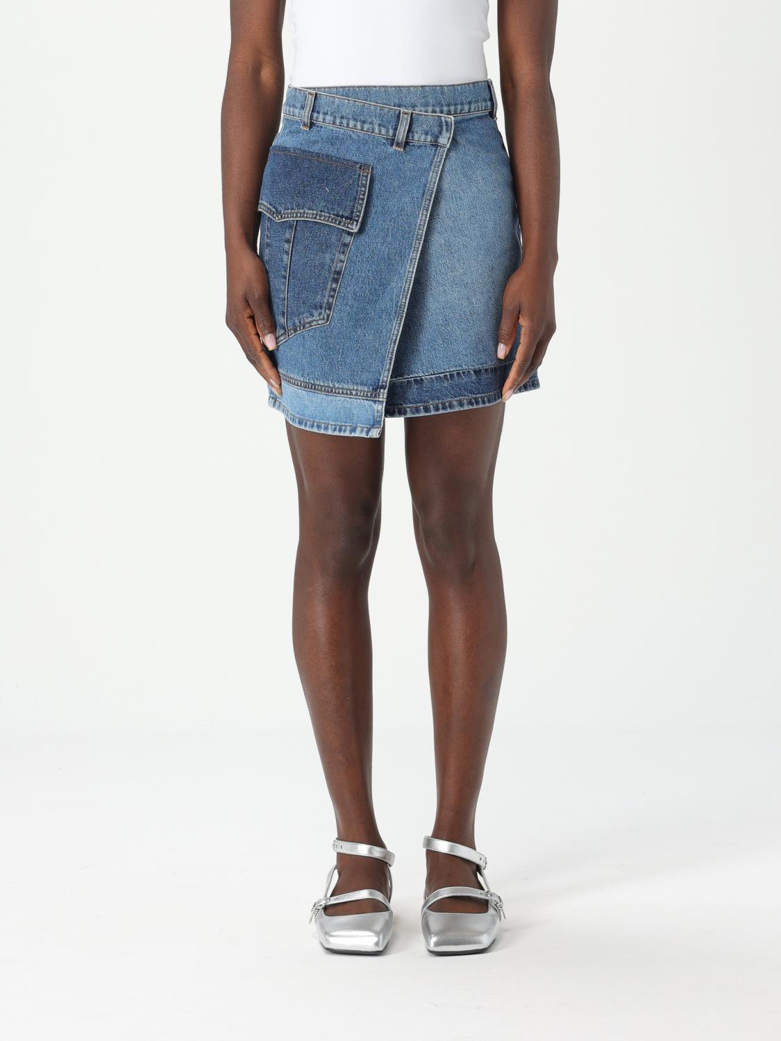 Philosophy Di Lorenzo Serafini Blue Wraparound Mini Skirt With Logo Detail On The Side And Patchwork Design In ブルー