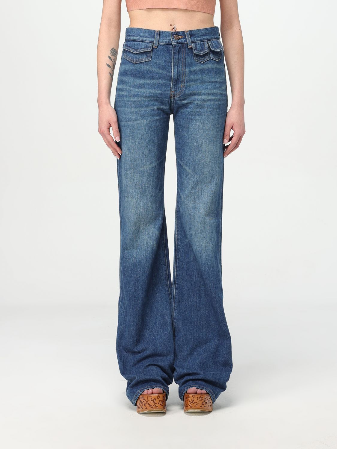 Chloé Women Blue Denim High-waisted Flare Jeans In Blue