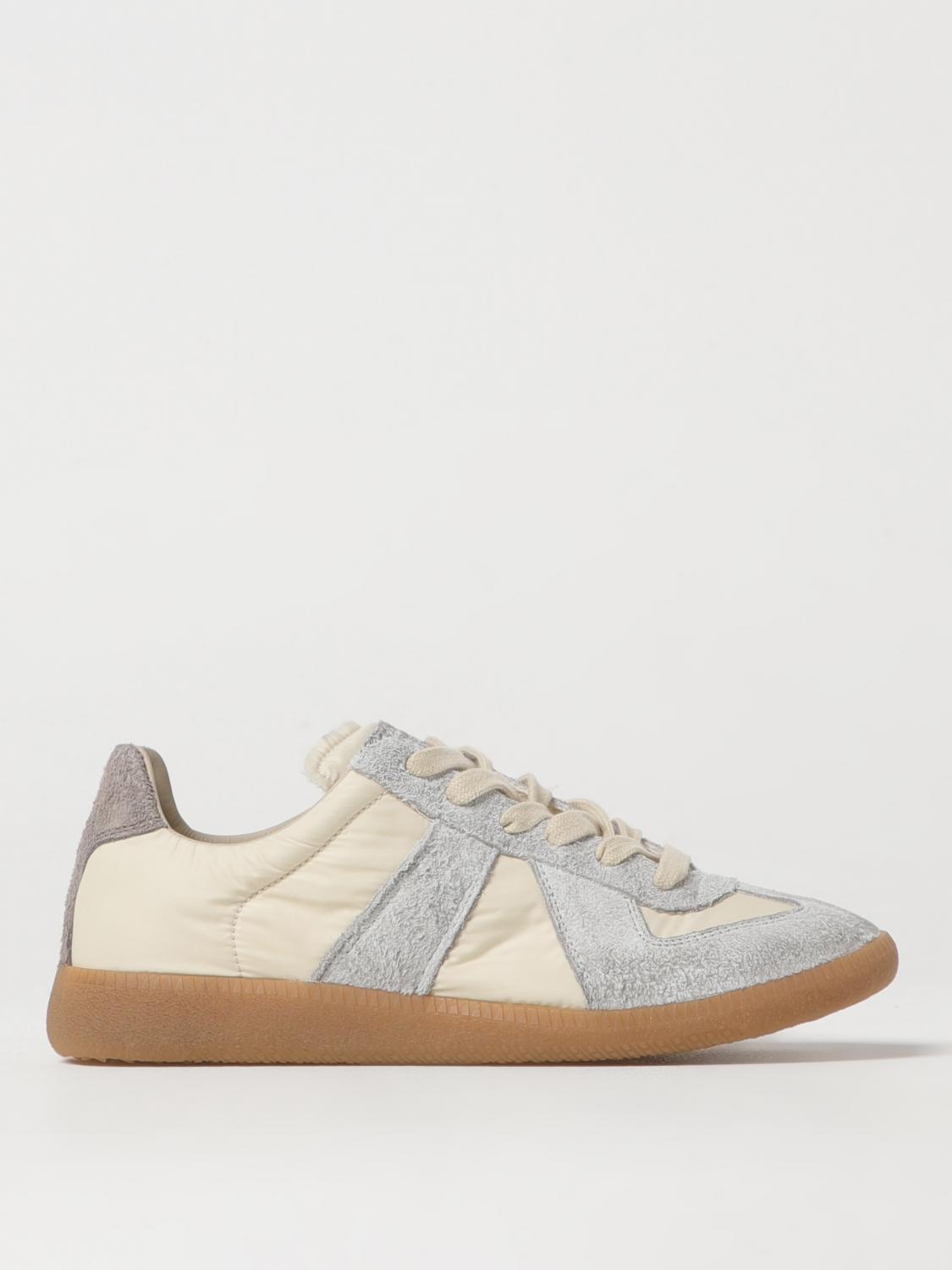 Maison Margiela Suede Panel Lace-up Low-top Sneakers In White