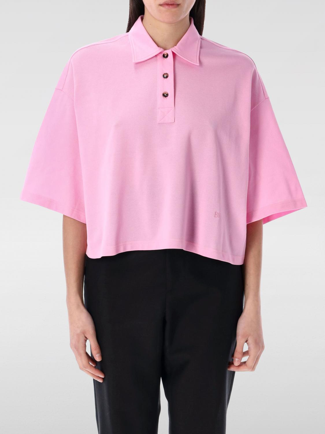 Bottega Veneta Cropped Cotton Polo Shirt In Pink