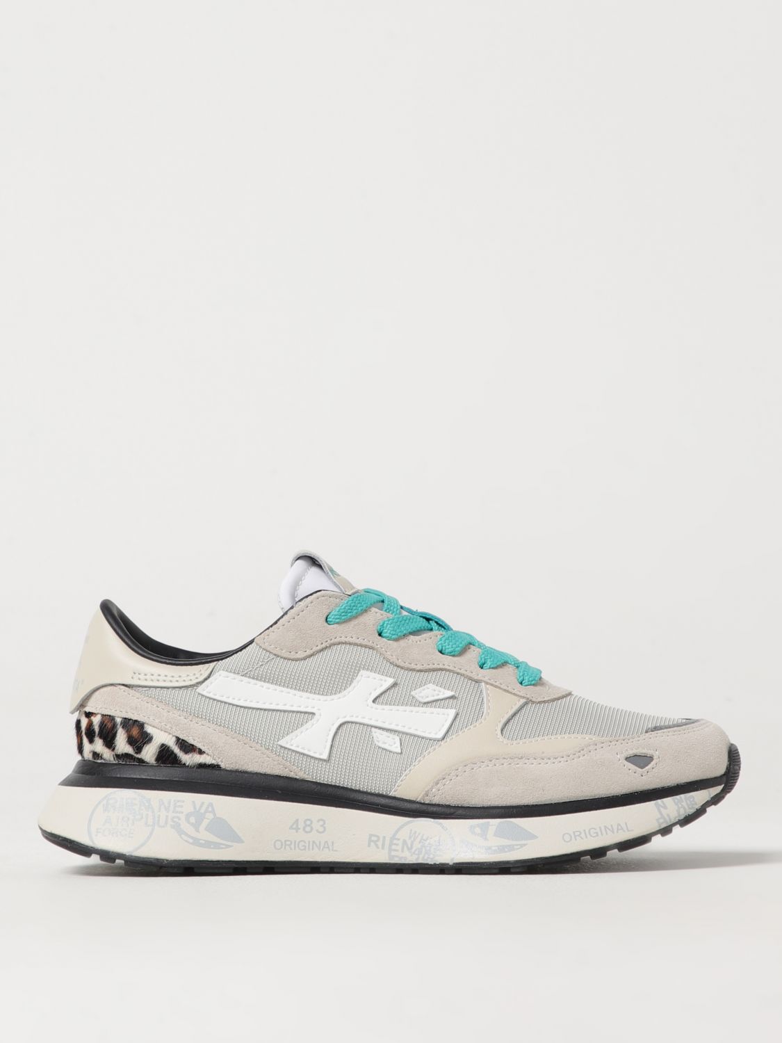 Premiata Low Top Sneakers With Animal Print Detail In Beige